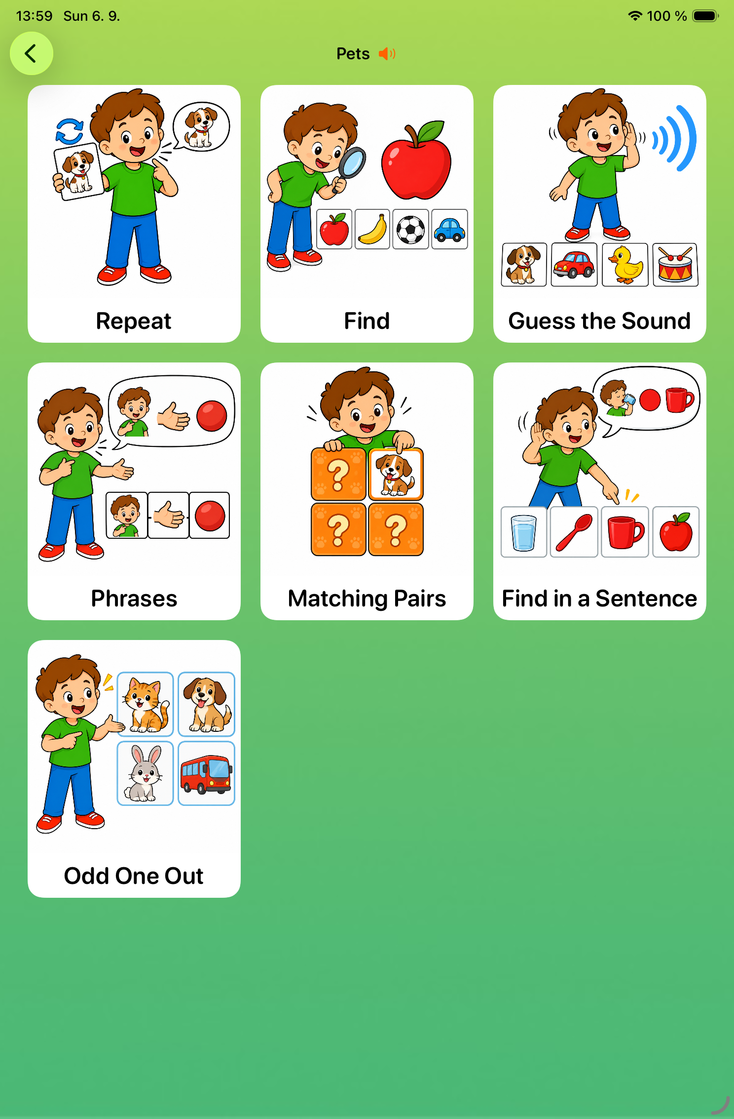 PAN | DA activity selection on iPad